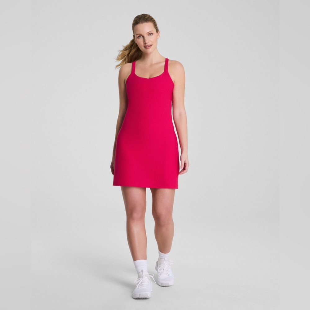 SPANX Get Moving Scoop Neck Ribbed Mini Dress in Red Size 3X.